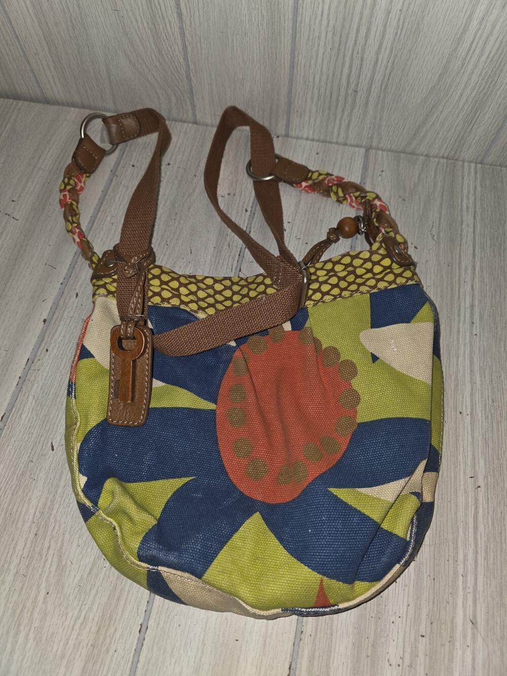 Vintage Y2K Fossil Flower Power Canvas Crossbody Bag Purse Patchwork